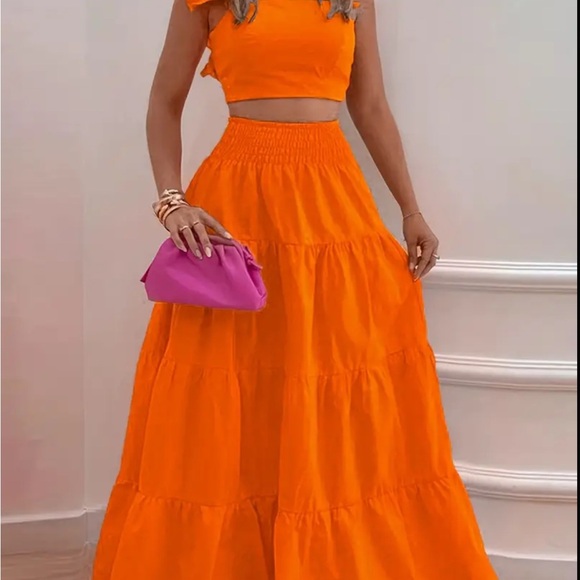 Orange Ruffled Two-Piece Maxi Dress - Picture 1 of 3